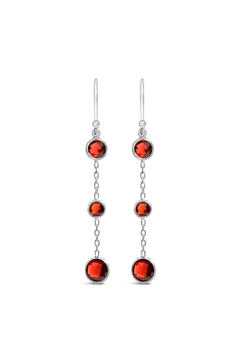 .925 Sterling Silver Graduating Bezel Set Red Garnet Dangle Earring, Main, color, White