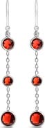 Haus of Brilliance .925 Sterling Silver Graduating Bezel Set Red Garnet Dangle Earring