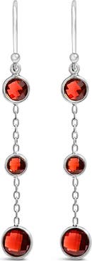 Haus of Brilliance .925 Sterling Silver Graduating Bezel Set Red Garnet Dangle Earring