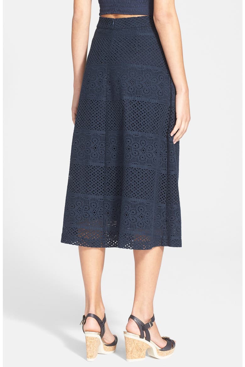 'Masie' Eyelet Midi Skirt, Alternate, color, NAVY