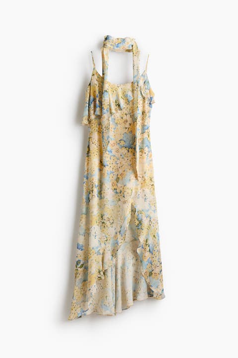 Flounced Chiffon Dress With Scarf
