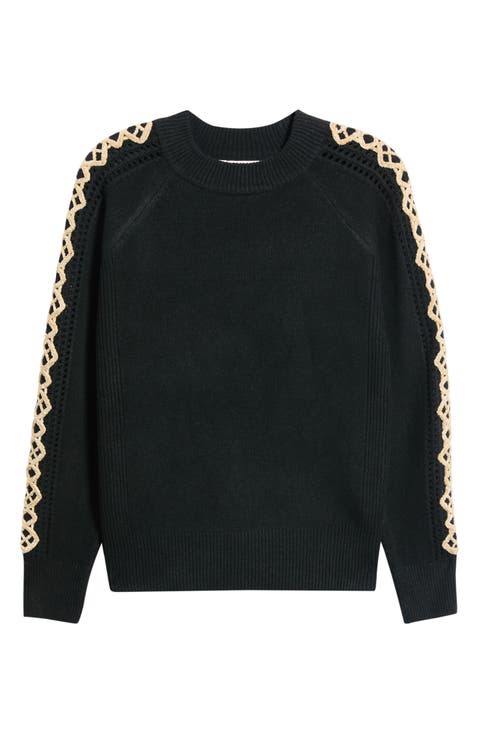 Embroidered Sleeve Mock Neck Sweater