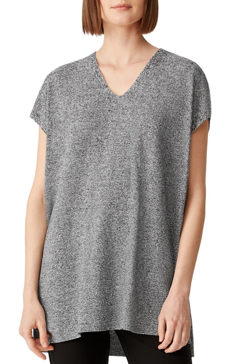 V-Neck Slub Tunic, Main, color, BLACK/ WHITE