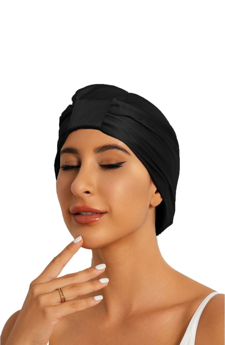 SILKSILKY Pure Silk Double Layer Night Bonnet, Alternate, color, Black
