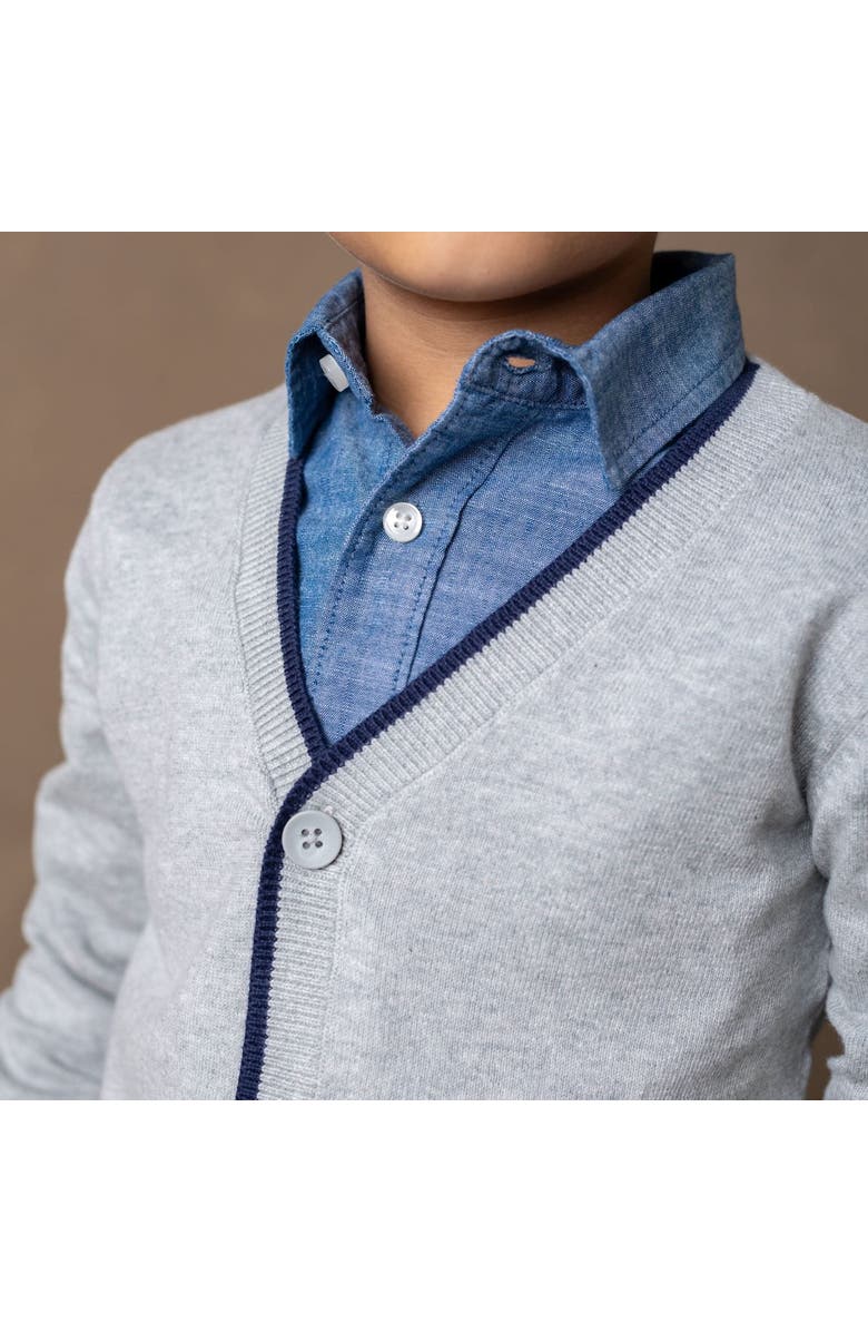 Hope & Henry Boys' Organic Tipped Cardigan with Elbow Patches, Kids, Alternate, color, Light Grey