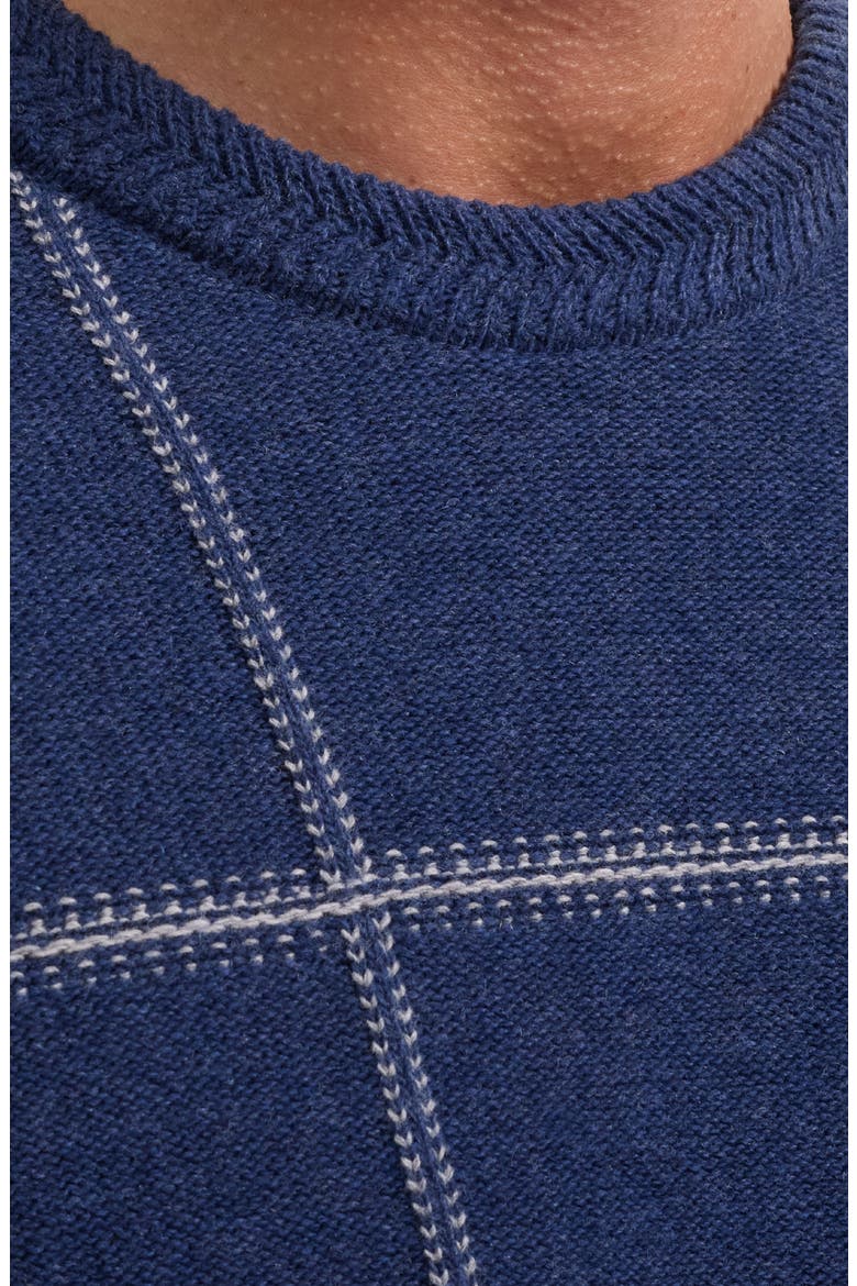 Grid Crewneck Wool & Cotton Sweater, Alternate, color, INK