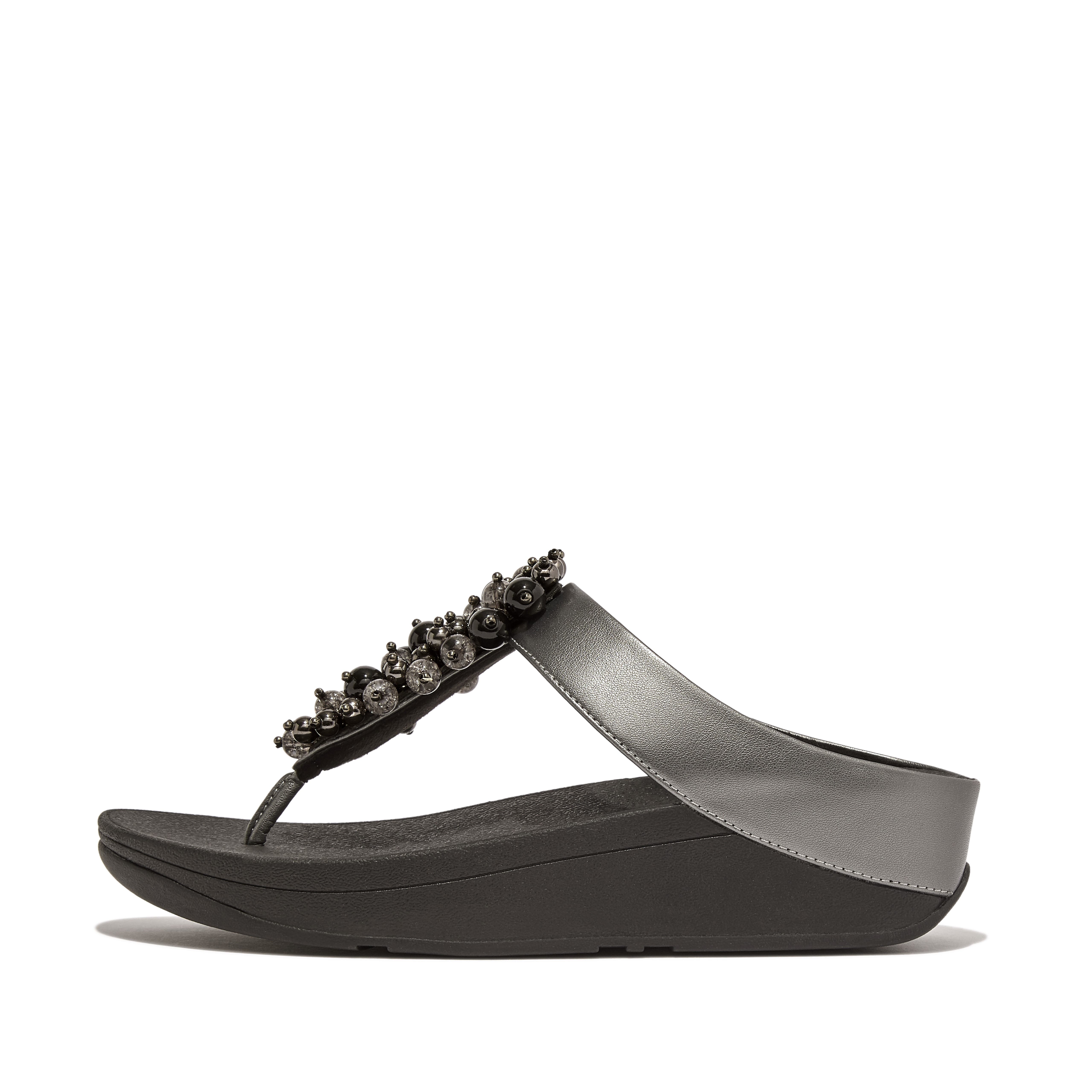 Fino Bauble-bead toe-post sandals, Alternate, color, Pewter Black