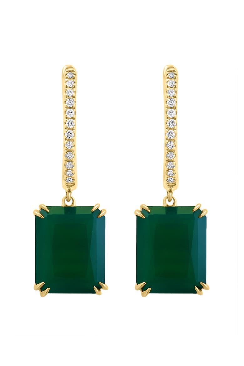 14K Yellow Gold Emerald Cut Green Onyx Diamond Earrings, Main, color, 14K Gold