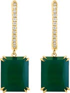 EFFY 14K Yellow Gold Emerald Cut Green Onyx Diamond Earrings