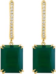 EFFY 14K Yellow Gold Emerald Cut Green Onyx Diamond Earrings