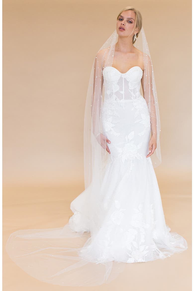 Novalie Imitation Pearl & Crystal Veil (Nordstrom Exclusive), Alternate, color, IVORY