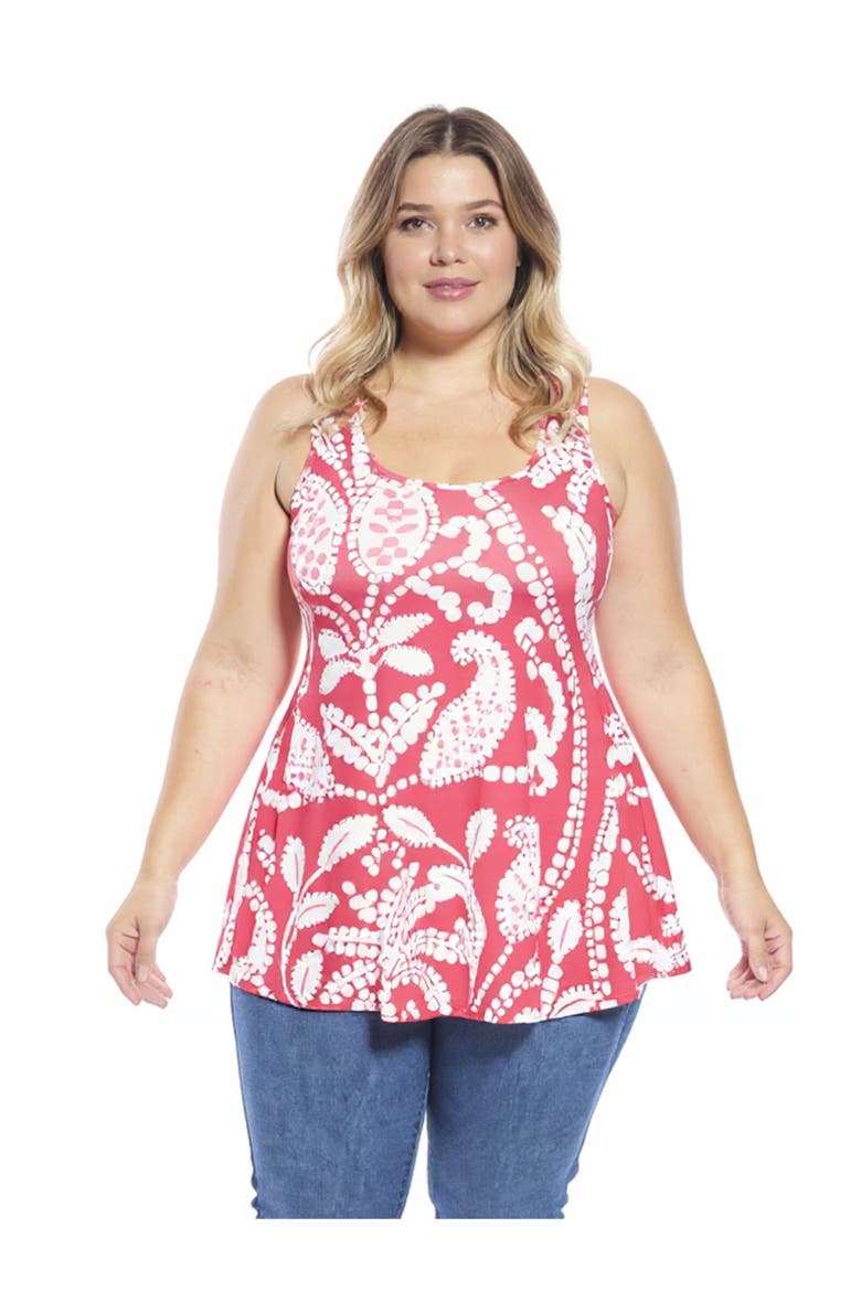 Plus Size Paisley Scoop Neck Tunic Tank Top, Main, color, Red Multi