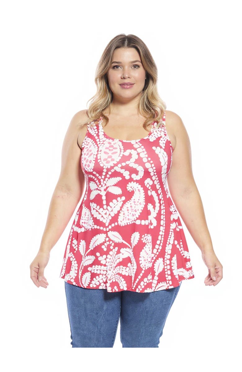 24seven Comfort Apparel Plus Size Paisley Scoop Neck Tunic Tank Top, Main, color, Red Multi
