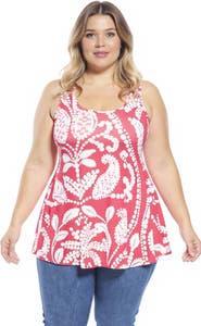 24seven Comfort Apparel Plus Size Paisley Scoop Neck Tunic Tank Top