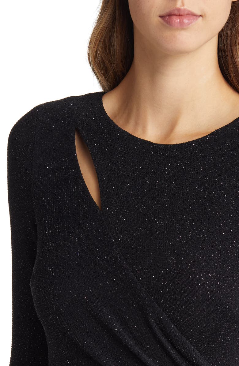 Xscape Evenings Ruched Metallic Long Sleeve Gown, Alternate, color, 