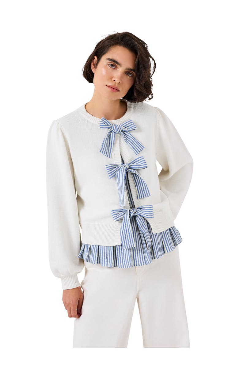 MINT VELVET Cotton Blend Bow Detail Sweater, Alternate, color, Open White