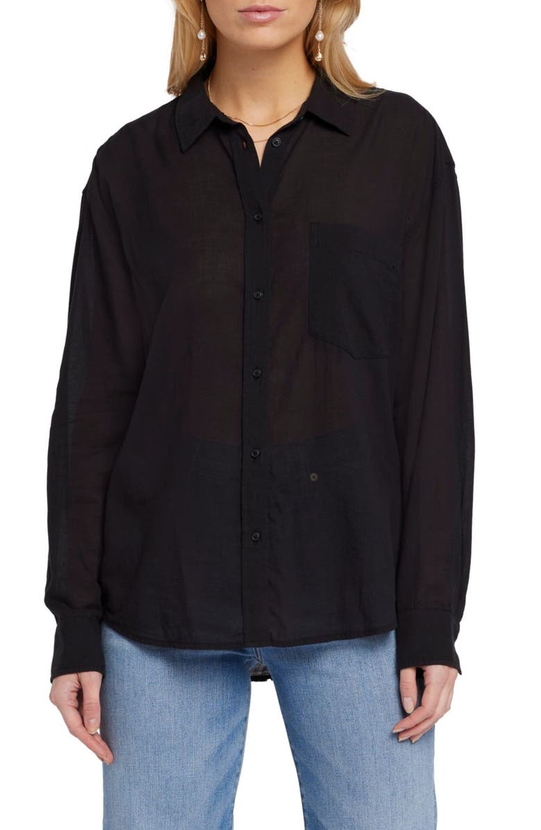 Seven Voile Cotton Button-Down Shirt, Main, color, Black