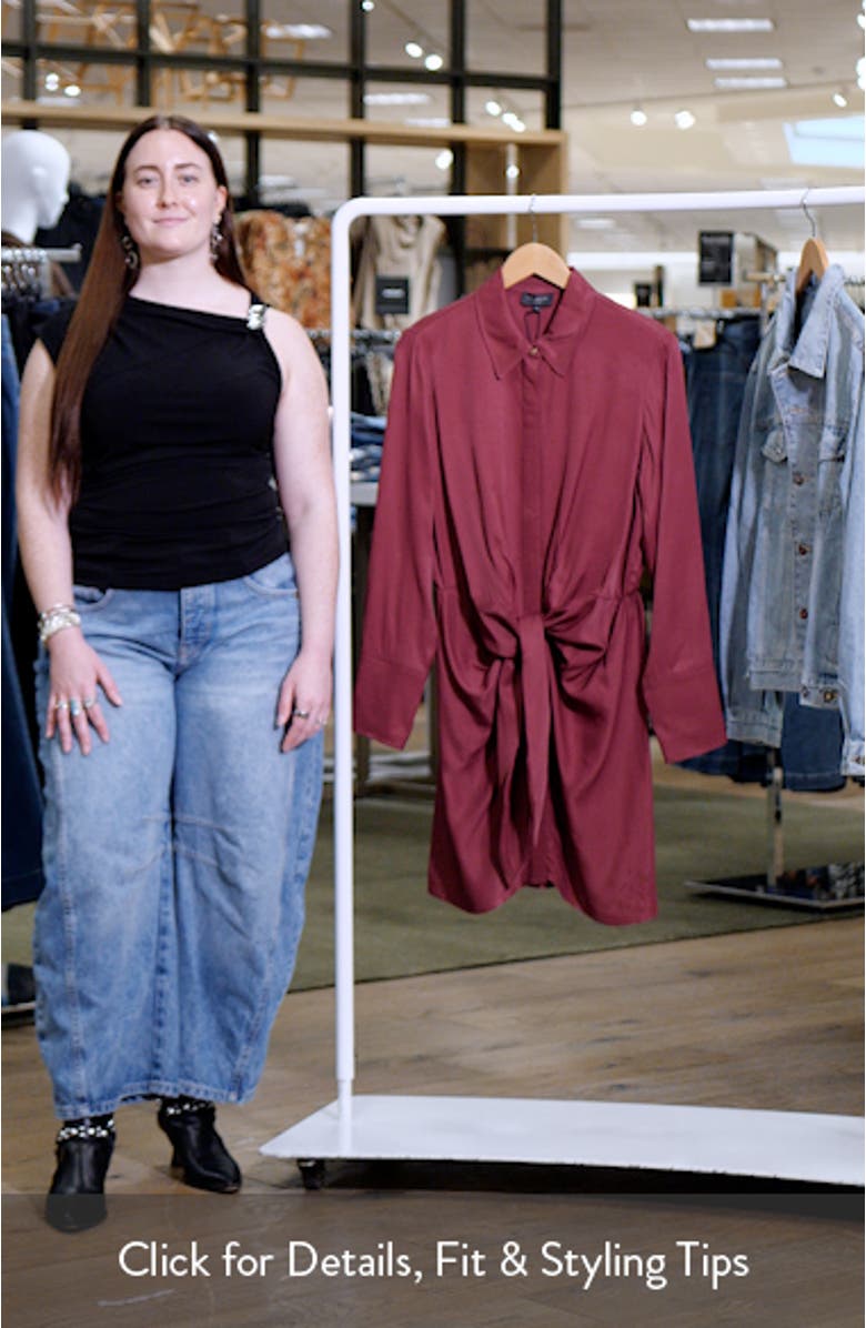 Tie Front Long Sleeve Mini Shirtdress, sales video thumbnail