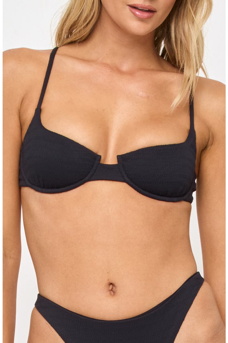 Belle Underwire Pucker Textured Bikini Top, Main, color, BLACK