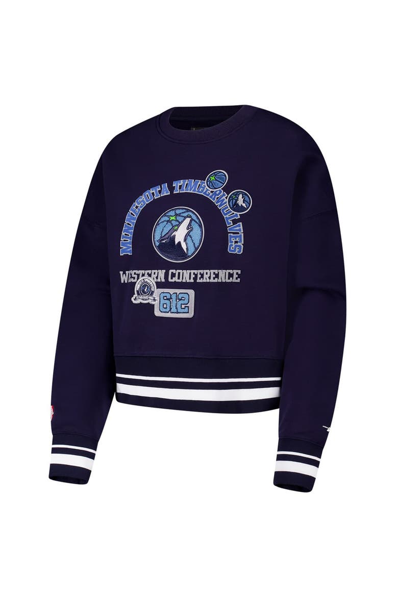Women's Pro Standard Navy Minnesota Timberwolves Area Code Cropped Pullover Sweatshirt, Alternate, color, Navy