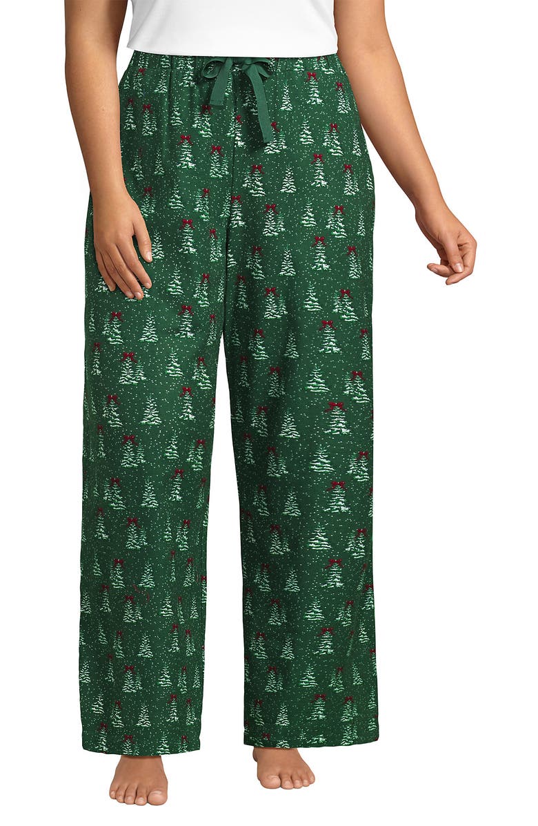 Lands' End Print Flannel Pajama Pants, Main, color, Light Emerald Snowy Trees