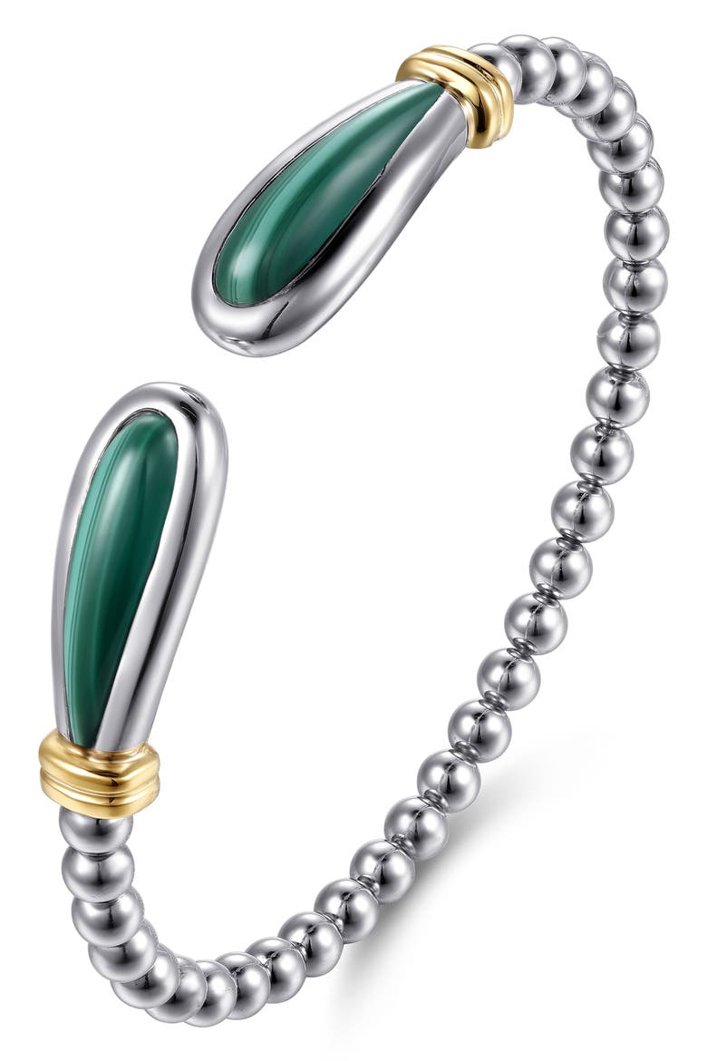 Bujukan Malachite & 14K Gold Beaded Sterling Silver Bangle Bracelet, Alternate, color, SILVER/ 14K YELLOW GOLD