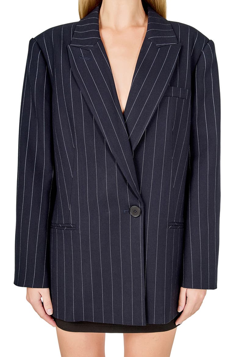 Oversize Pinstripe Blazer, Alternate, color, NAVY