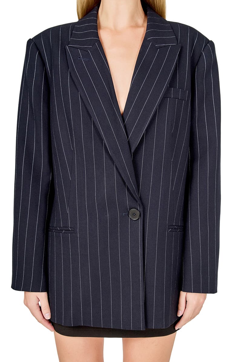 Endless Rose Oversize Pinstripe Blazer, Alternate, color, Navy