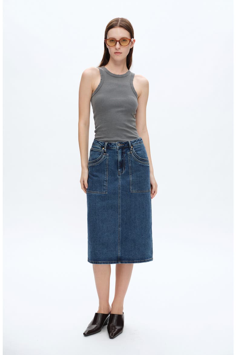 Beth Denim Midi Skirt, Alternate, color, FREEFALL