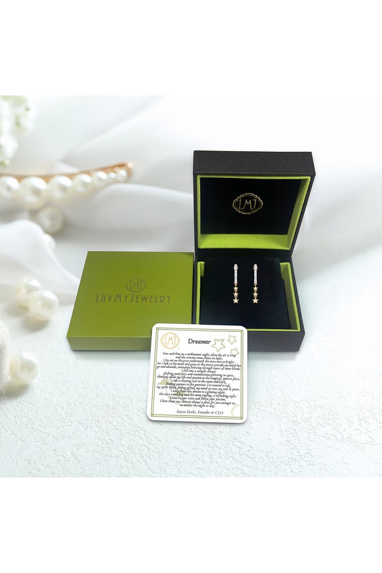 Star Trio Lane Sterling Silver Diamond Hoop Earring, Alternate, color, 14KT Gold Vermeil on Sterling
