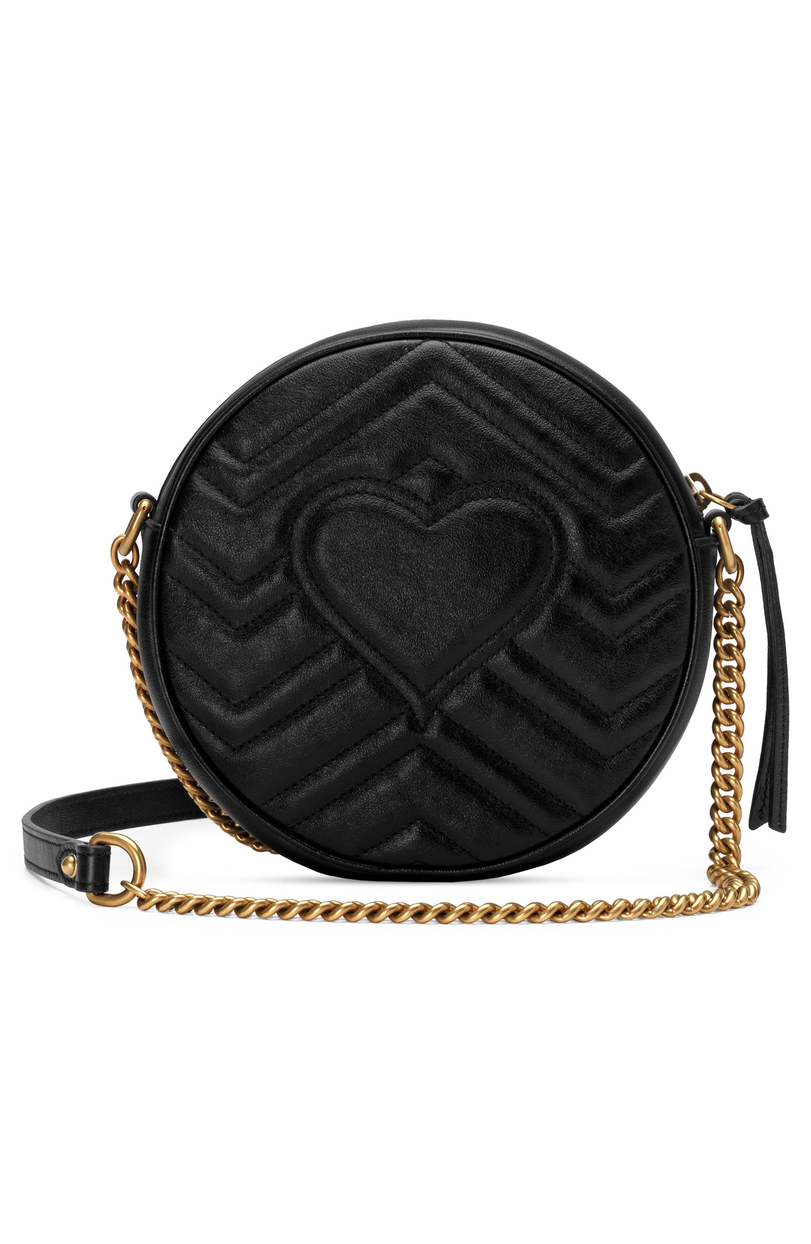 Mini GG Matelassé Round Leather Shoulder Bag, Alternate, color, NERO