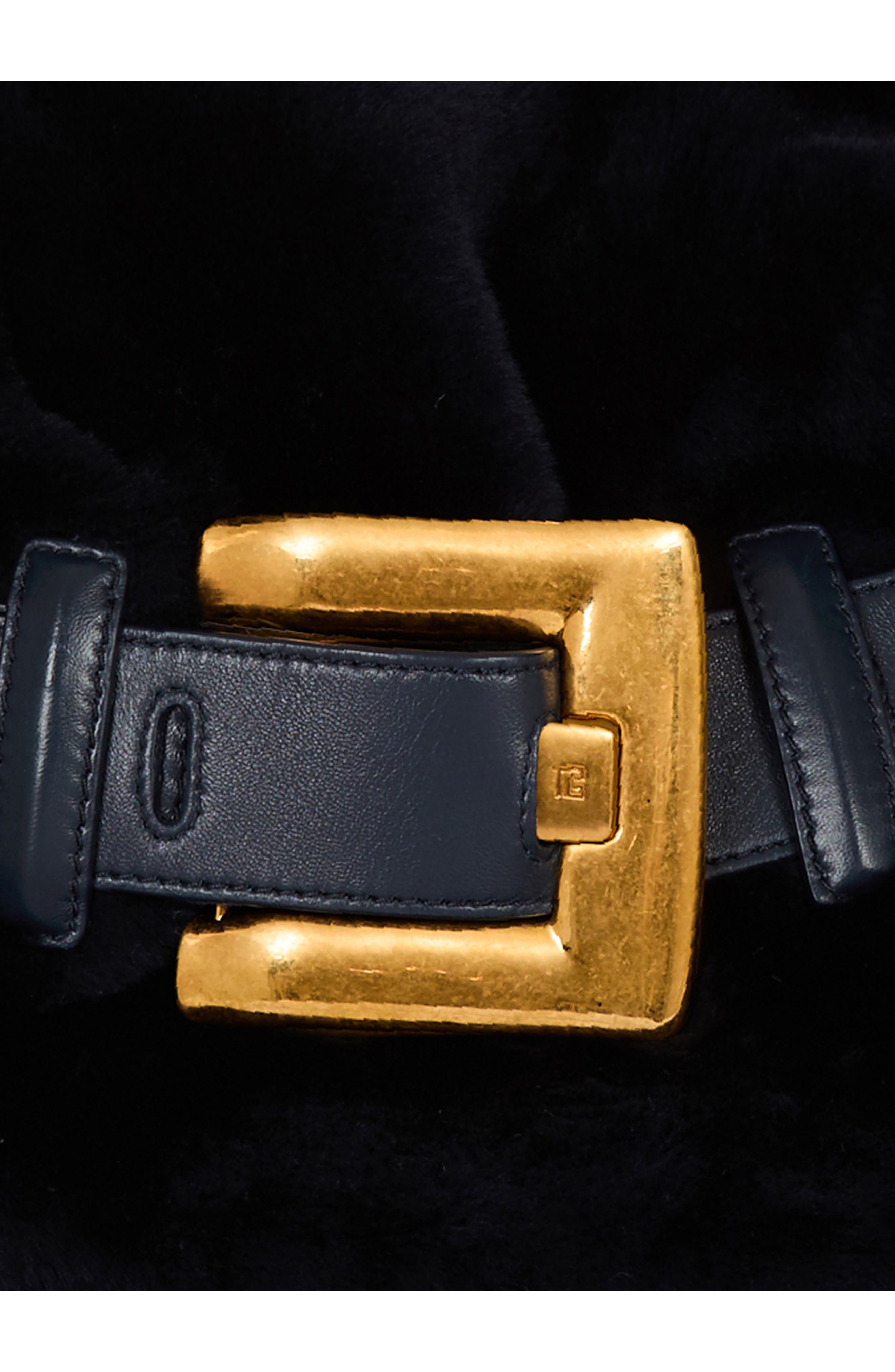 Balmain Medium Anthem Genuine Shearling Shoulder Bag, Alternate, color, 0Cw Raven