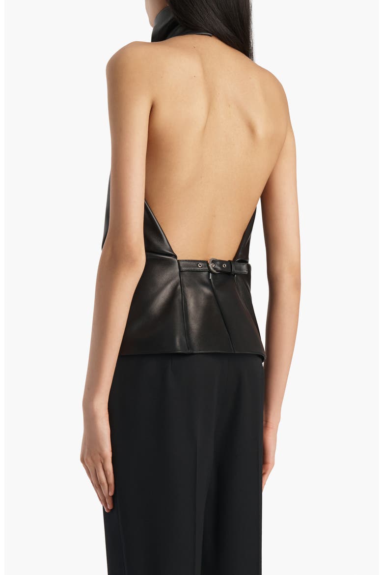 Rone Funnel Neck Leather Halter Top, Alternate, color, BLACK
