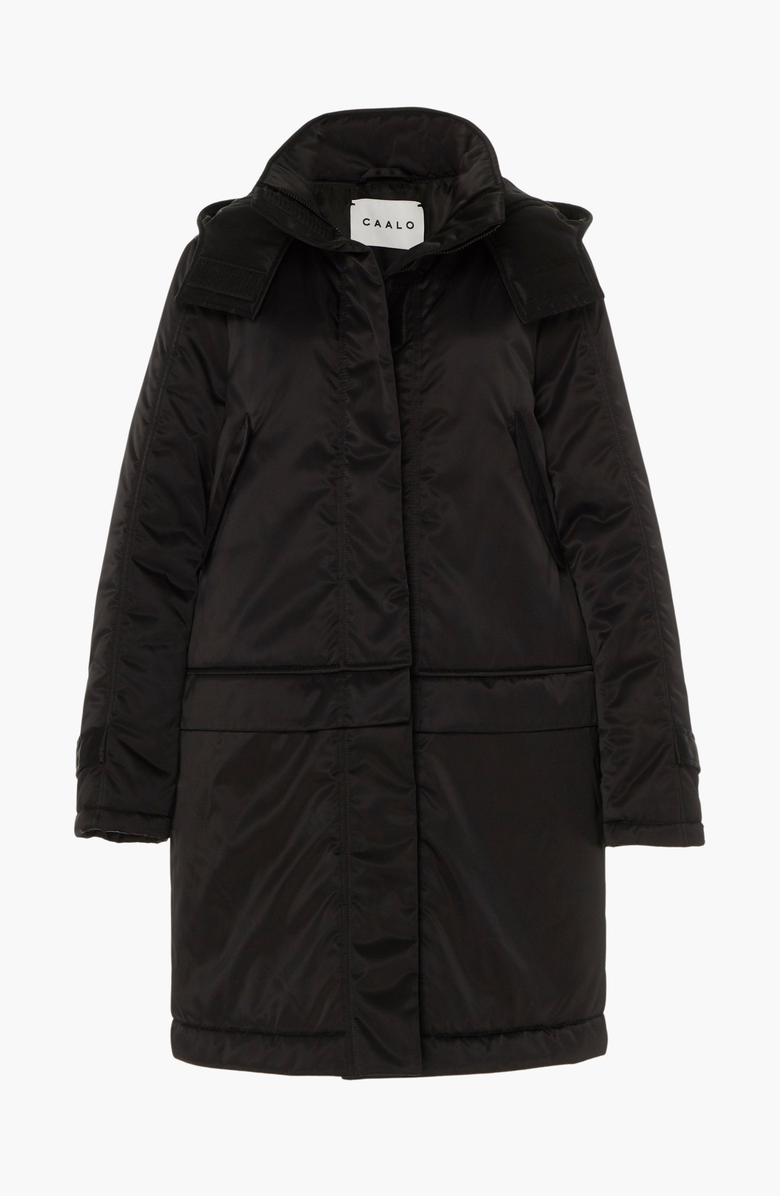 CAALO Sustainable Convertible Satin Down Coat, Alternate, color, Black