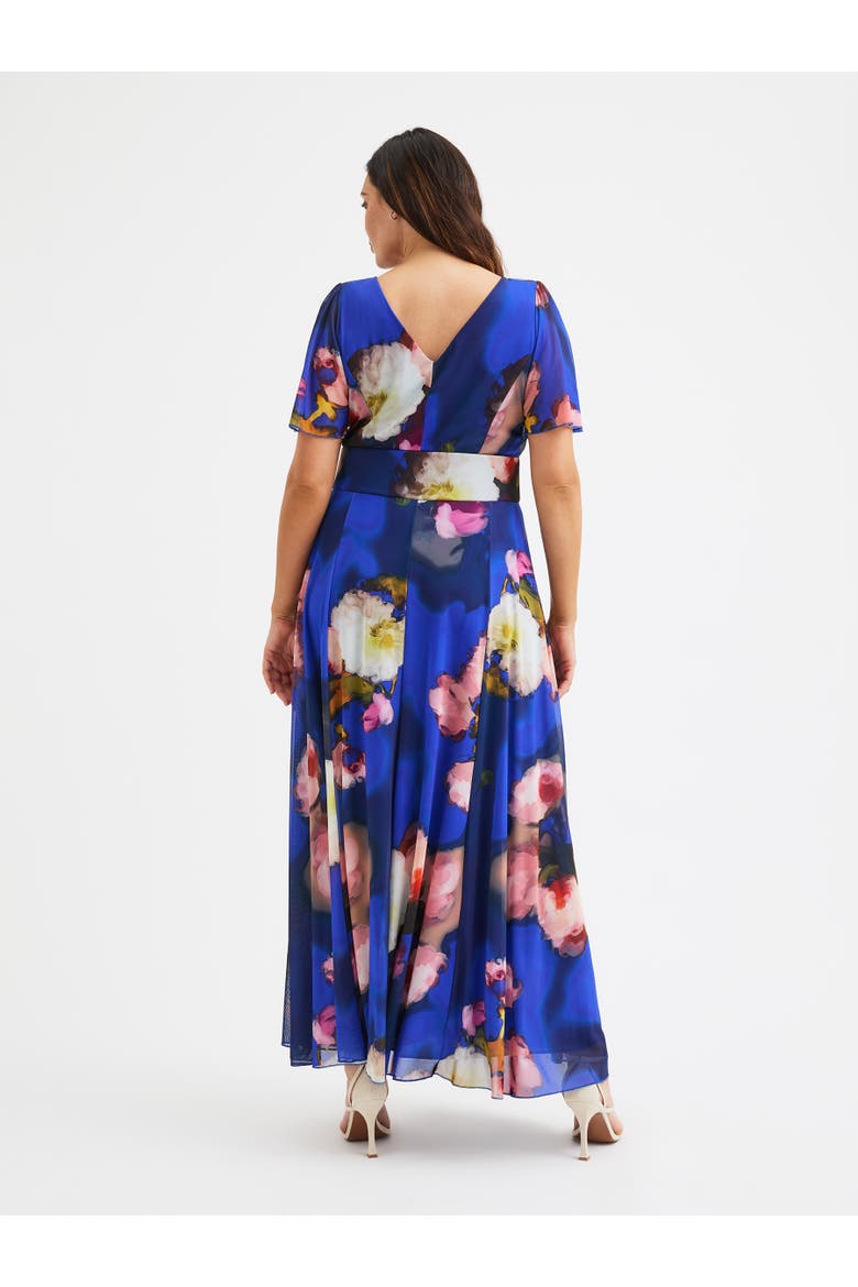 Isabelle Printed Angel Sleeve Maxi Dress, Alternate, color, Royal Abstract Floral