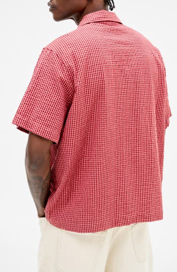 Gingham Check Seersucker Camp Shirt