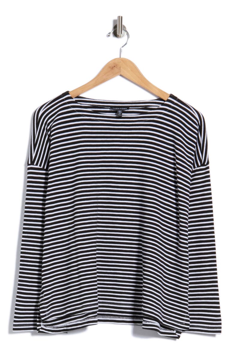 Striped Bateau Neck Tee, Main, color, BLACK/ WHITE