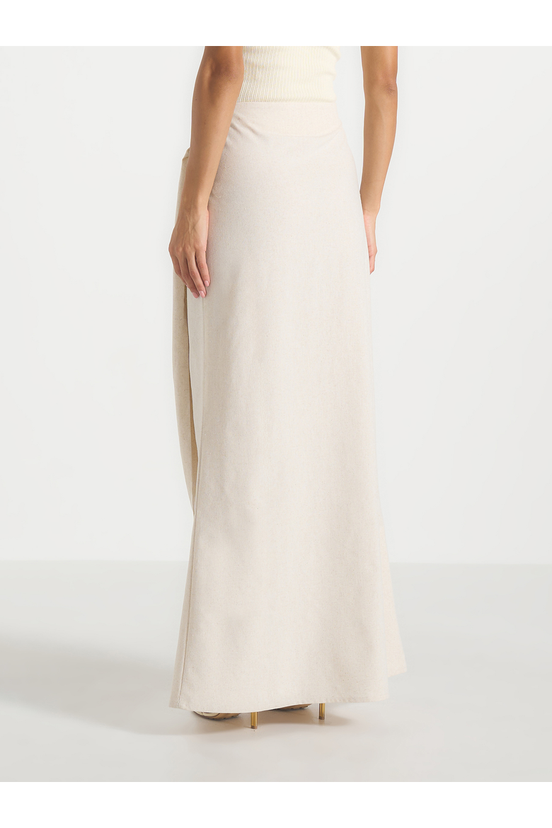 Holly Linen Asymmetric Wrap Tie Maxi Skirt, Alternate, color, Natural