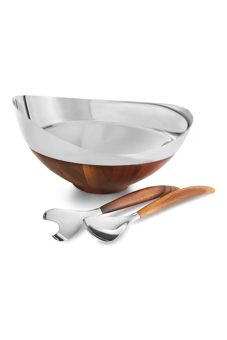 Pulse Salad Bowl with Servers, Main, color, METALLIC SILVER