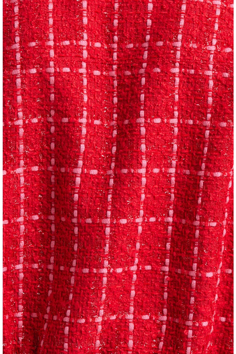 Cove Plaid Short Sleeve Crop Tweed Jacket, Alternate, color, RED/ HOT PINK PLAID