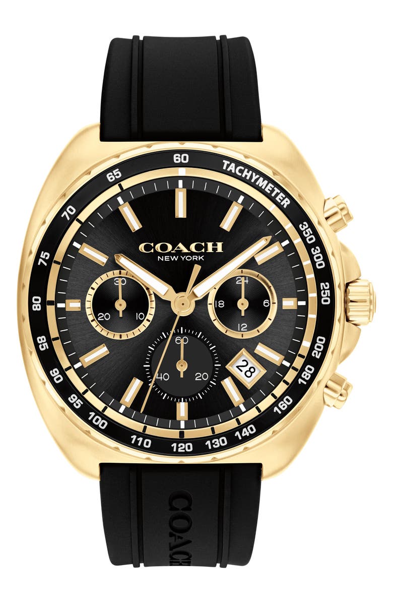 COACH Charter Chronograph Silicone Strap Watch, 44.5mm, Main, color, 