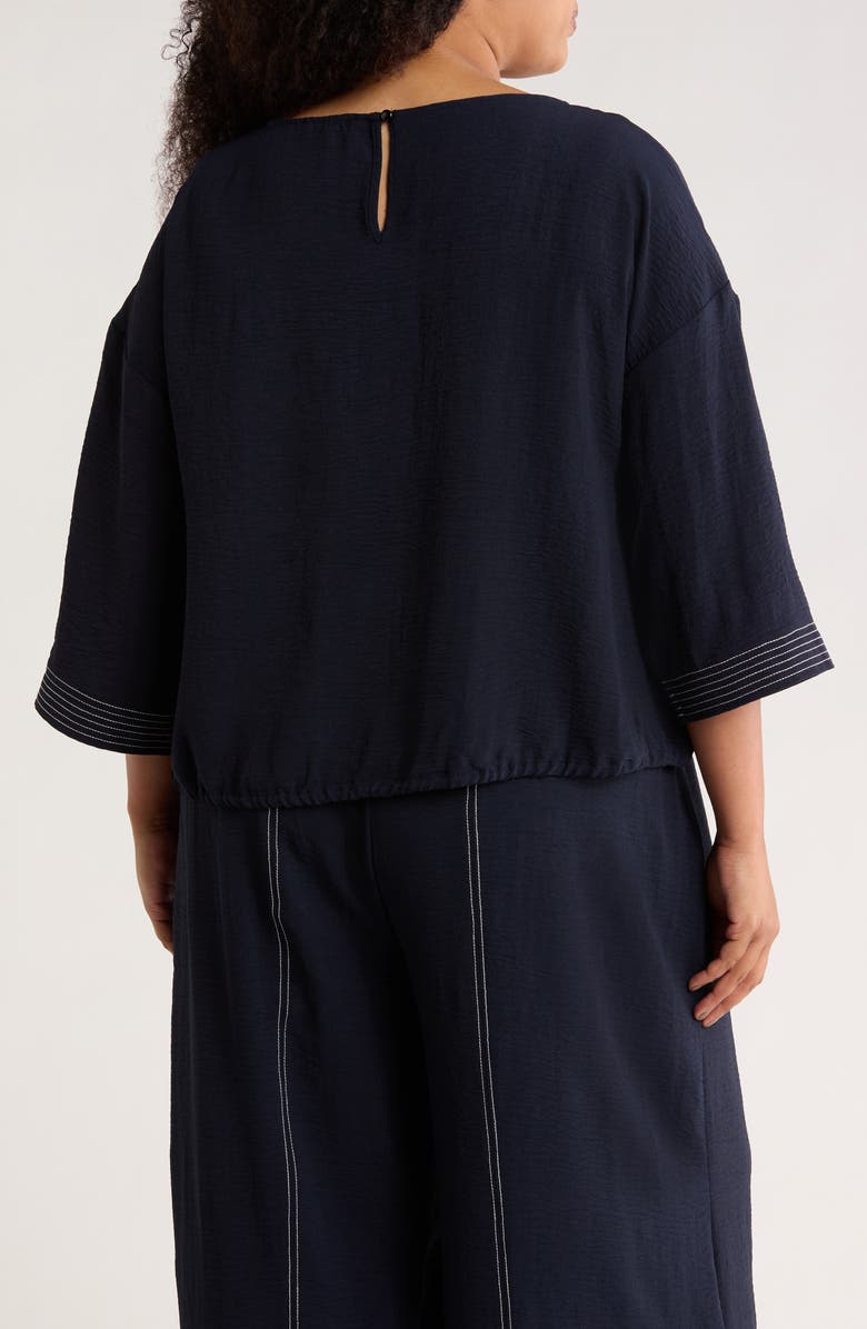 Adrianna Papell Topstitched Woven Top, Alternate, color, Blue Moon/ Ivory