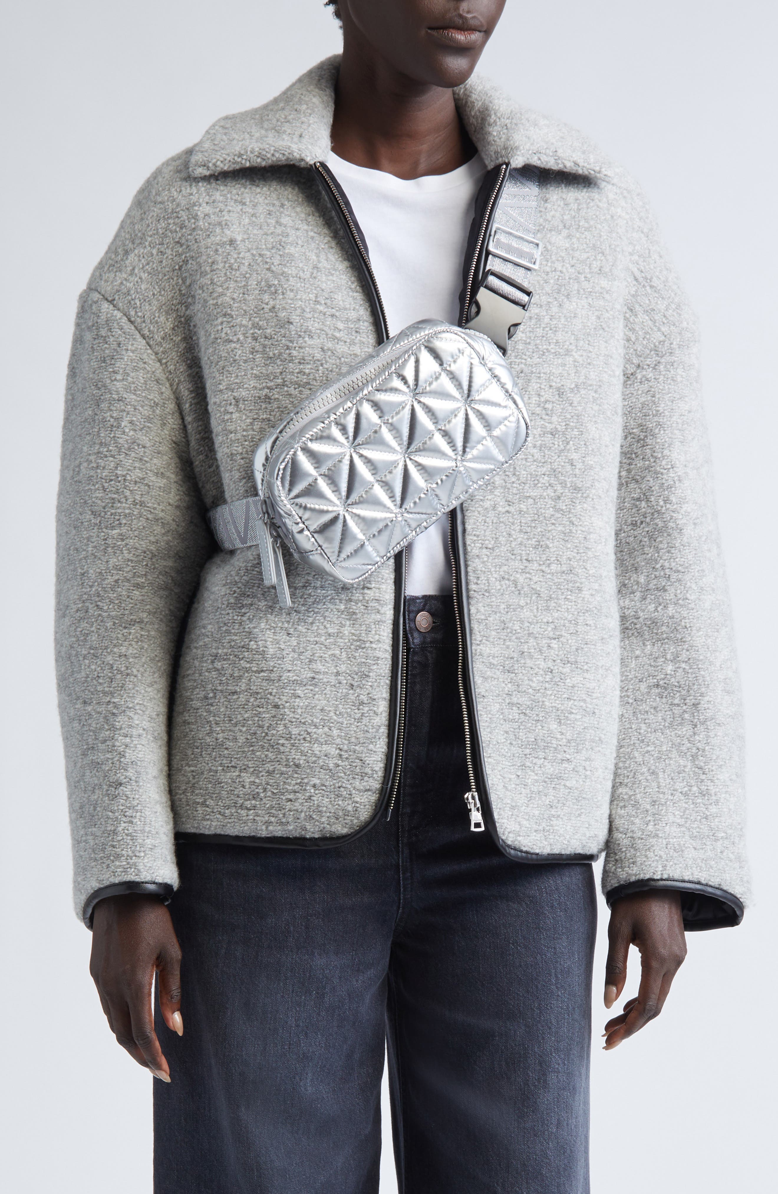 VeeCollective Vee Water Repellent Quilted Metallic Nylon Belt Bag, Alternate, color, 