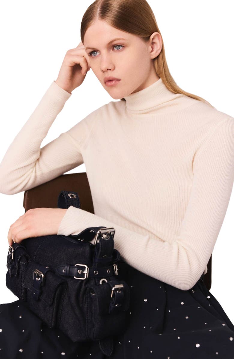 maje Wool and silk sweater, Alternate, color, Ecru