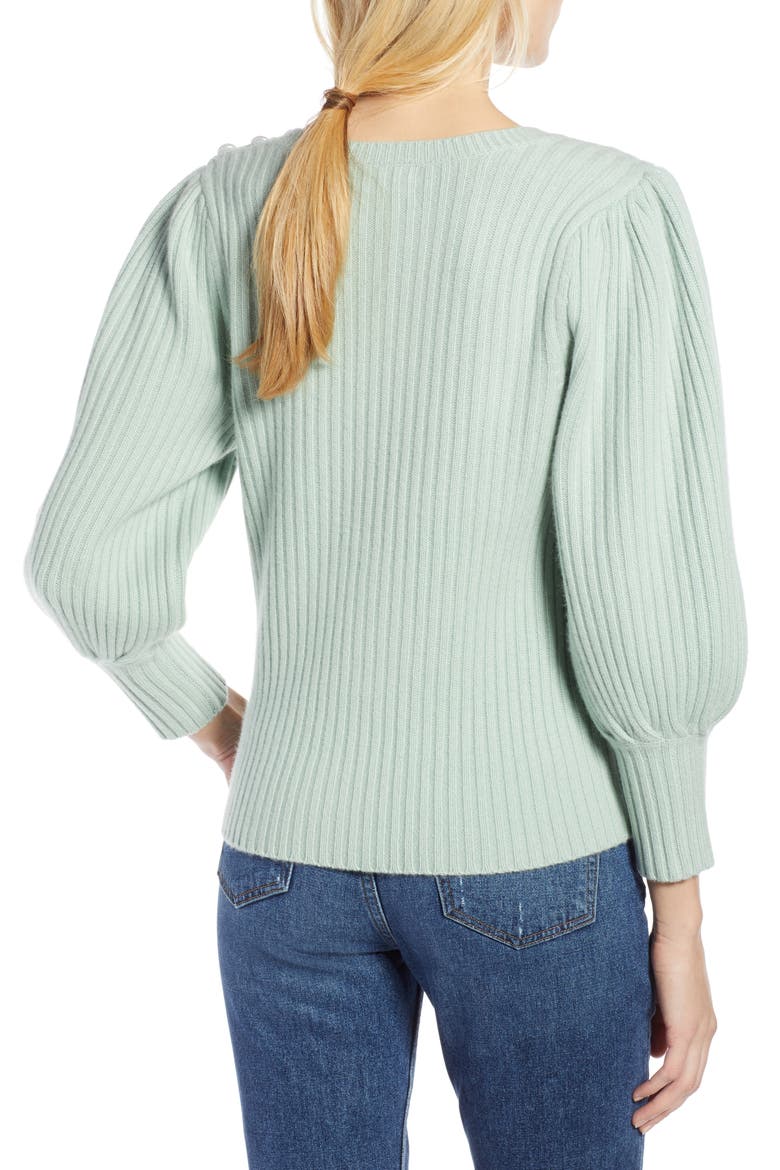 x Atlantic-Pacific Balloon Sleeve Wool & Cashmere Sweater, Alternate, color, GREEN FROZEN