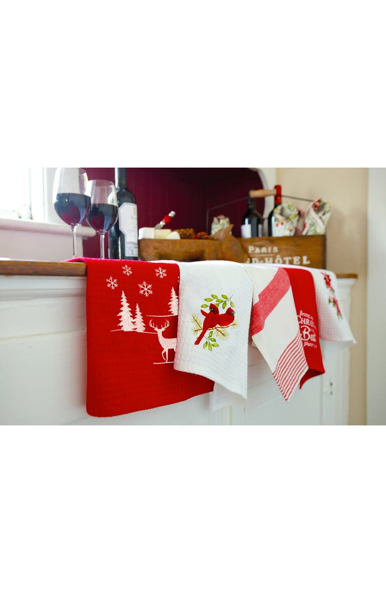 C&F Home Song Bird Cardinals Waffle Weave Cotton Kitchen Towel, Alternate, color, White