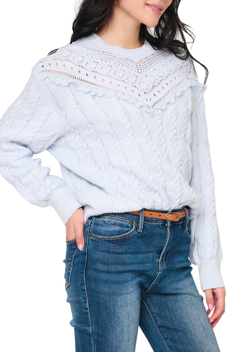 GIBSONLOOK Lace Ruffle Cotton Blend Sweater, Alternate, color, Icy Blue