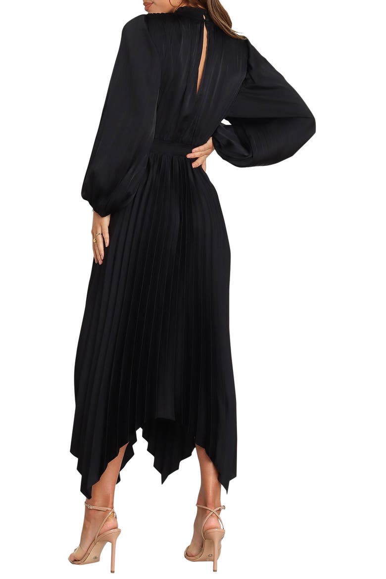 Eloise Pleated Balloon Sleeve Midi Dress, Alternate, color, BLACK