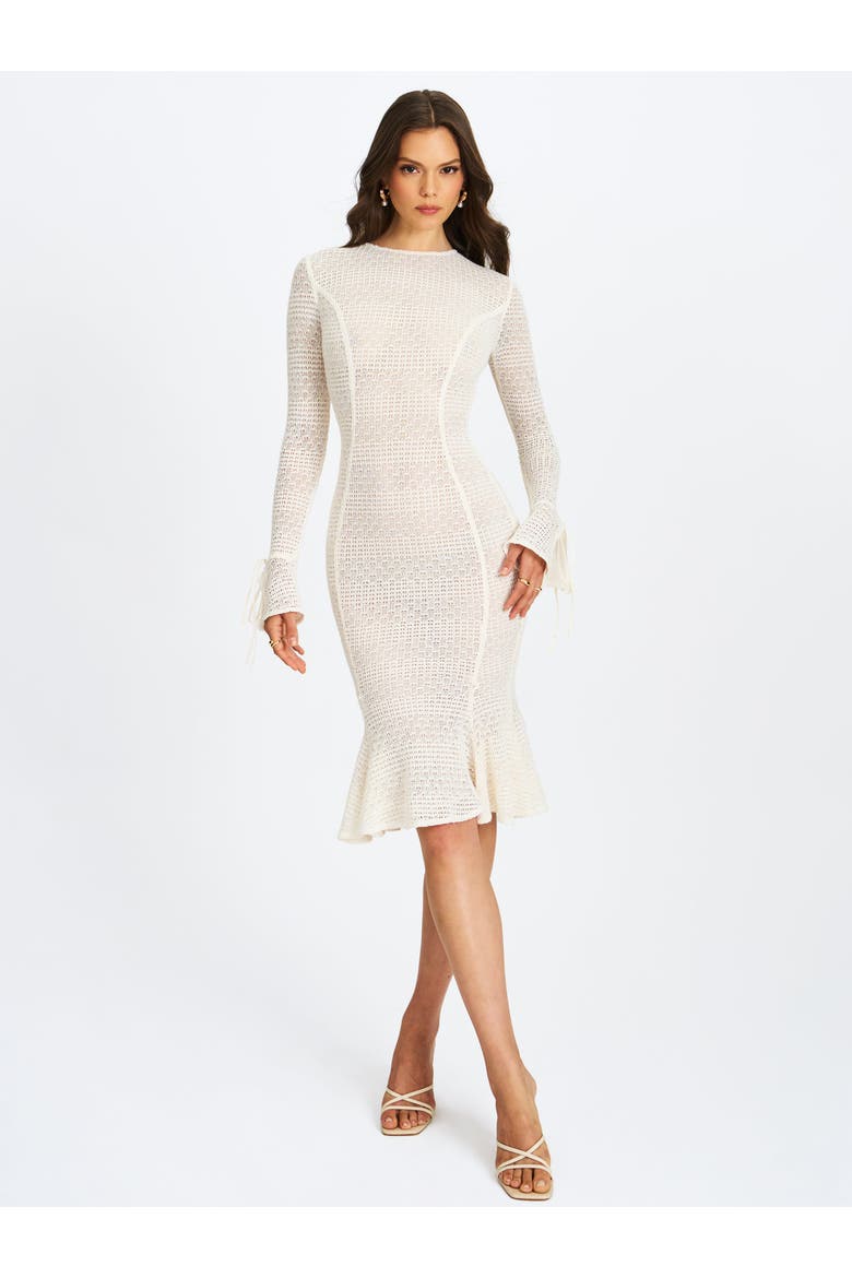 Pamina Crochet Long Sleeve Midi Flare Mermaid Dress, Alternate, color, off white