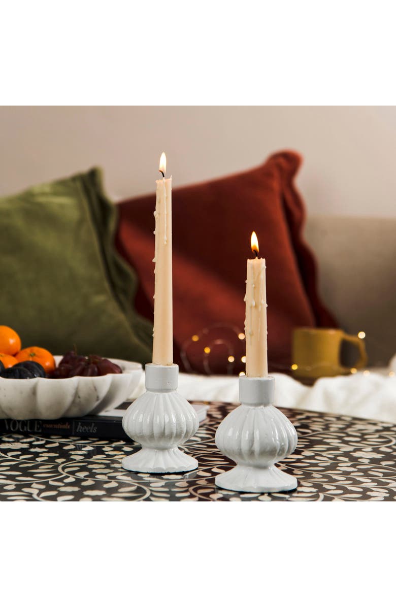 Mela Artisans Sculpted Aluminum Candlesticks, Alternate, color, White